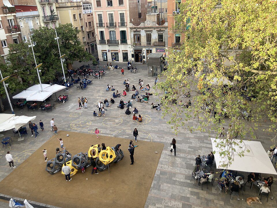 People gathering in Plaça del Sol, Gràcia.