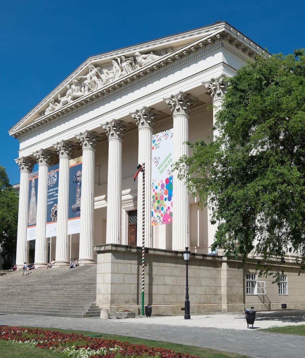 Columns and pediment of the Hungarian National Museum in the Palace Quarter.