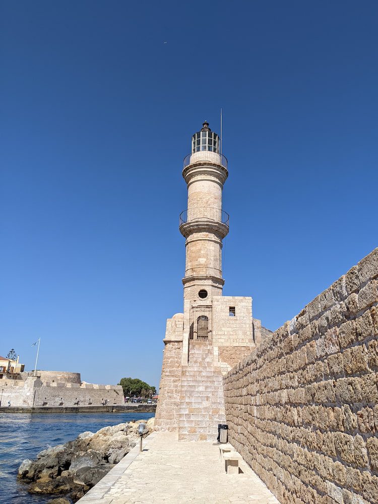 The Venetian lighthouse on the pier of Chania’s old harbour.