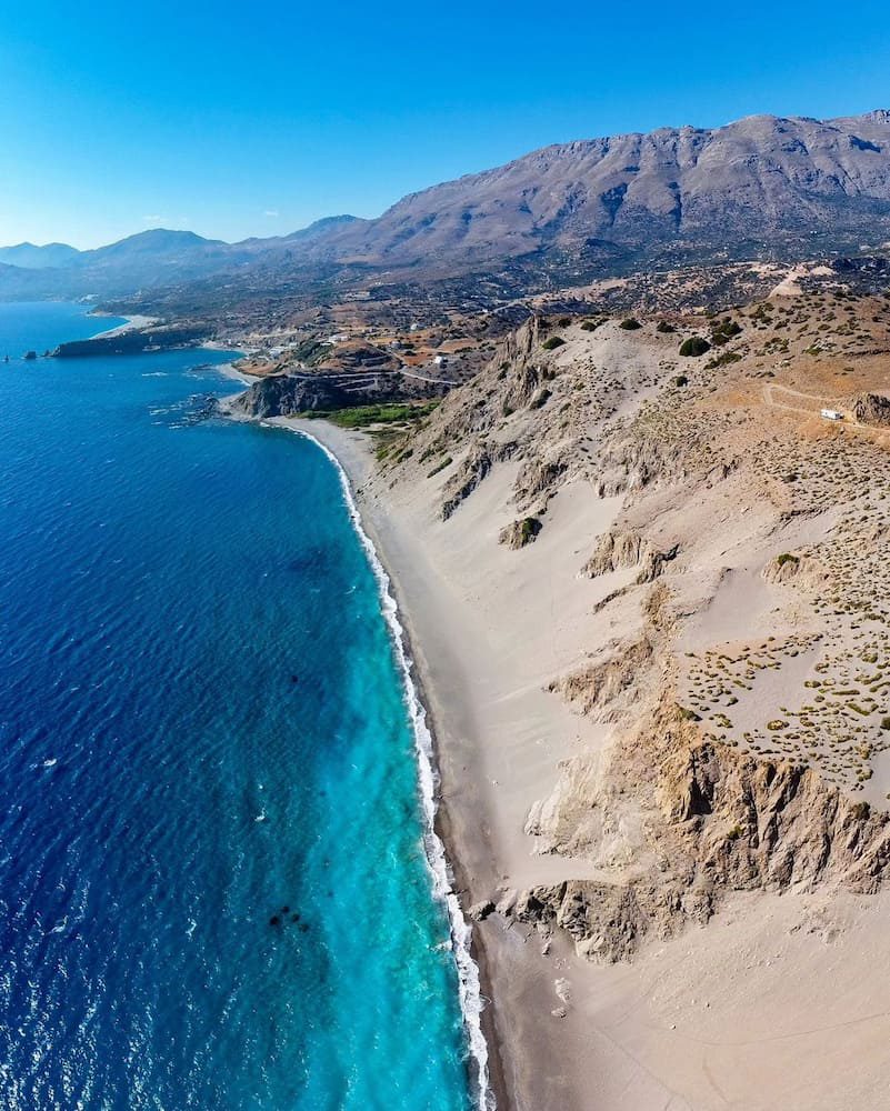 Steep dunes and bays along the southern Rethymno coast.