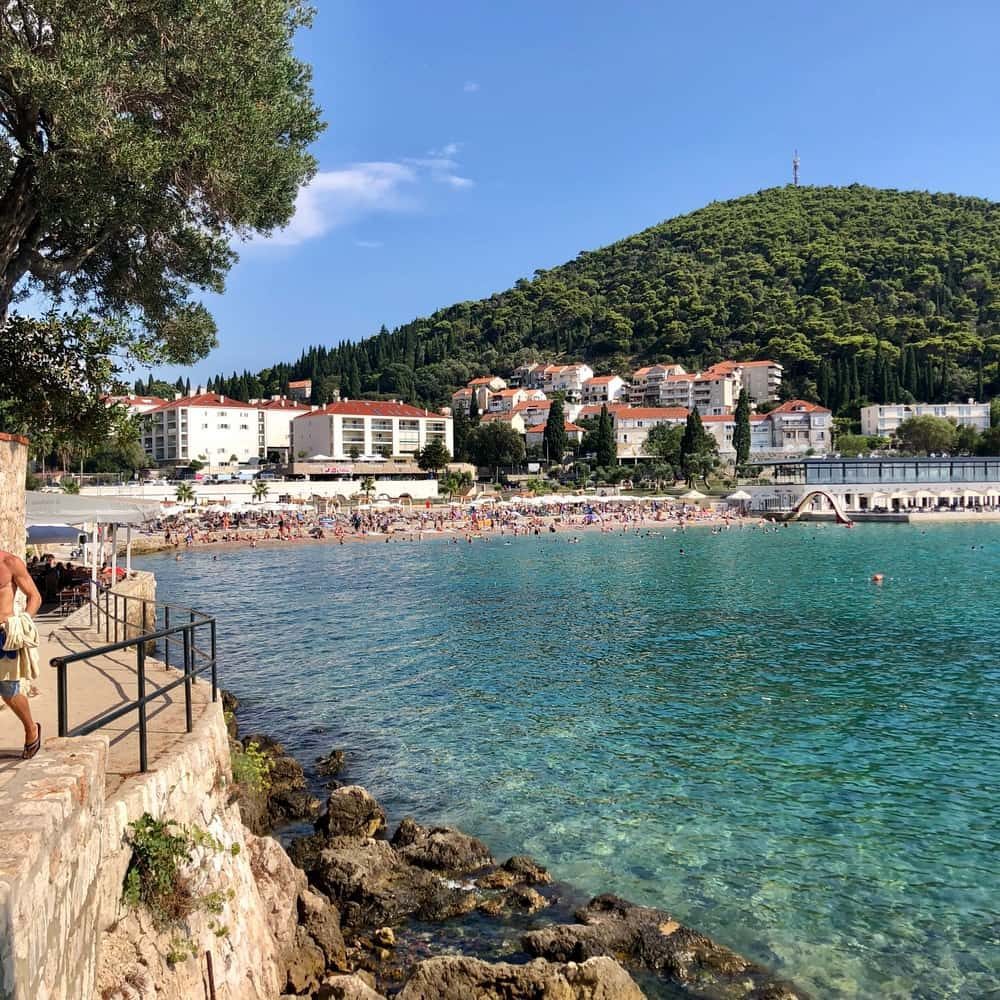 Lapad Bay seen from the Babin Kuk side, with Petka hill beyond.