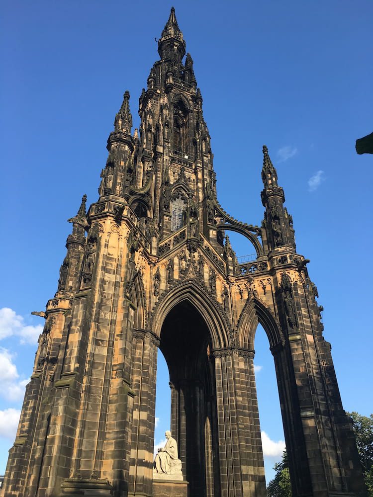 The Gothic Scott Monument at the edge of Princes Street Gardens and New Town.