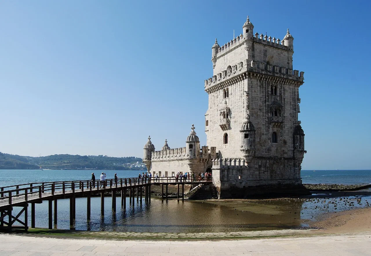 The exterior of Belém Tower beside the Tagus.