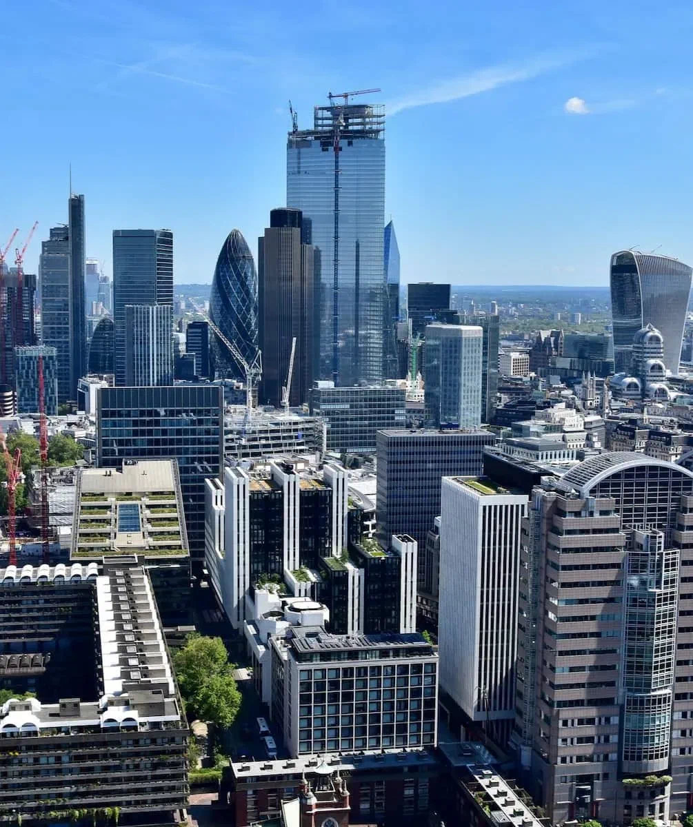 The City of London's skyline with the Gherkin, Cheesegrater and Walkie-Talkie skyscrapers