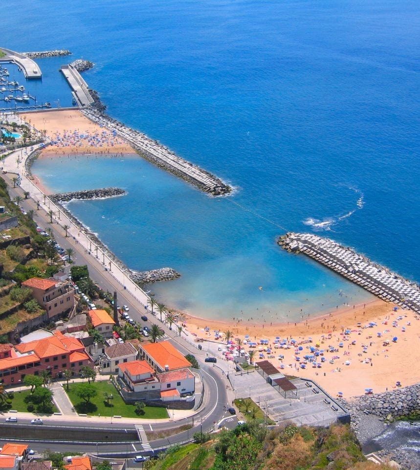 Calheta’s two sandy coves, breakwaters and marina.