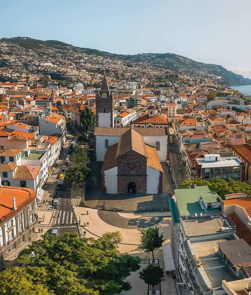 Funchal’s Sé cathedral beneath the hillside city.
