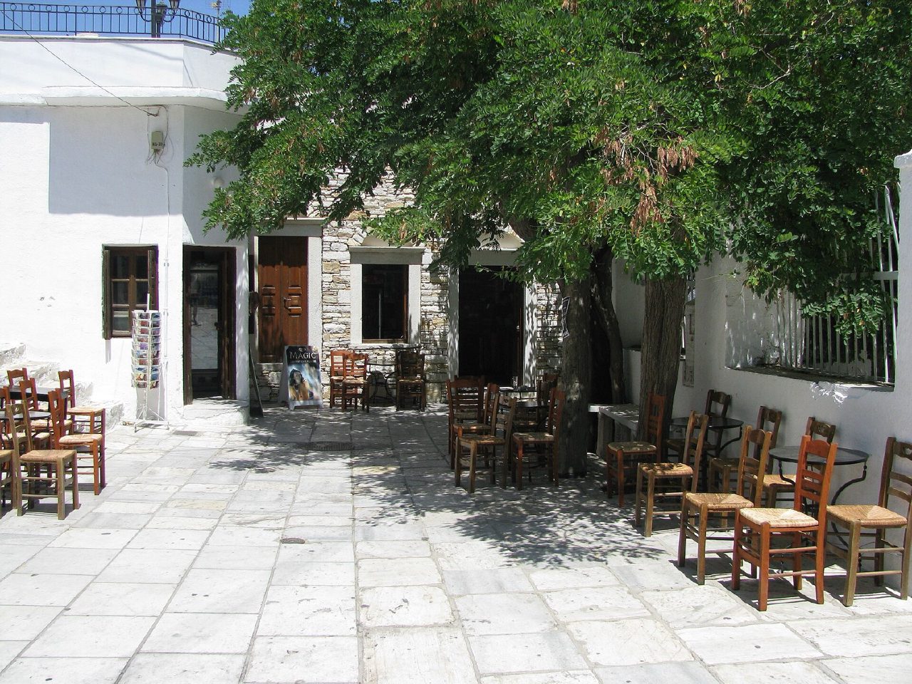The marble-paved square of Apiranthos, a mountain village in Naxos's interior
