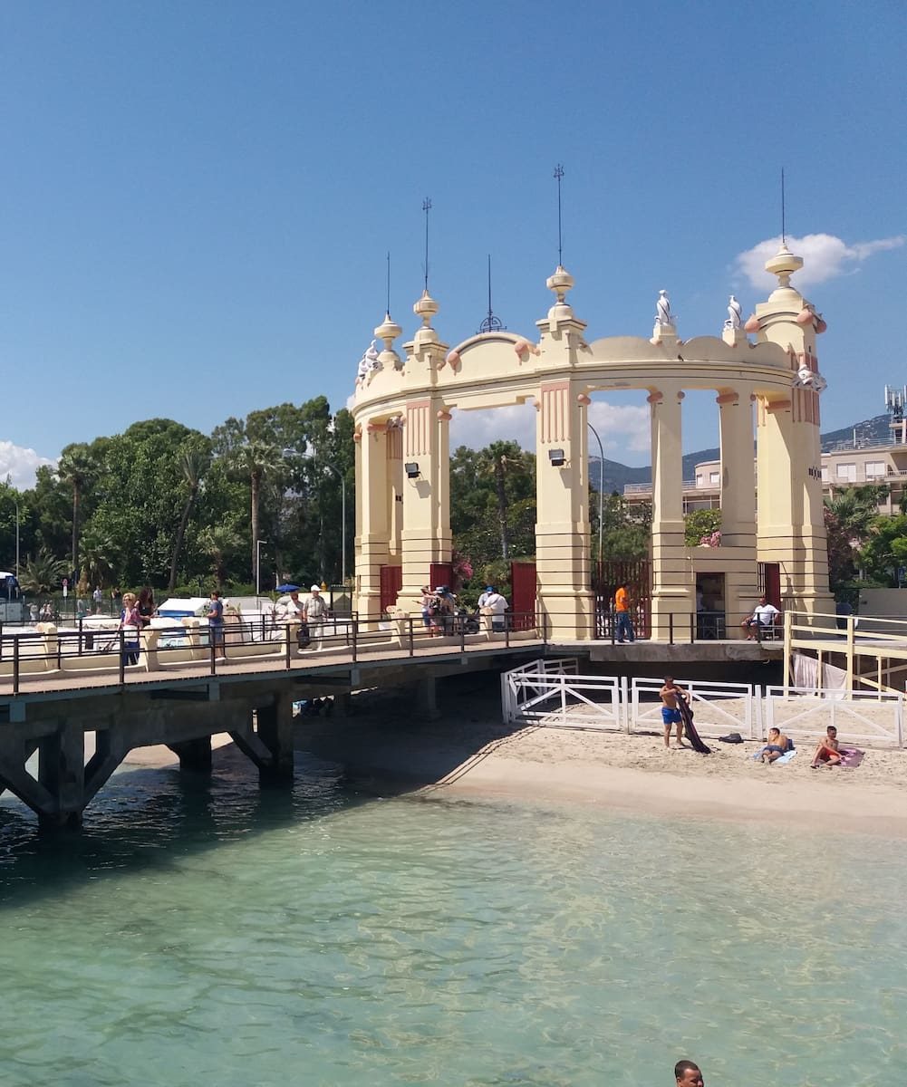 The historic bathing pavilion above the water at Mondello.