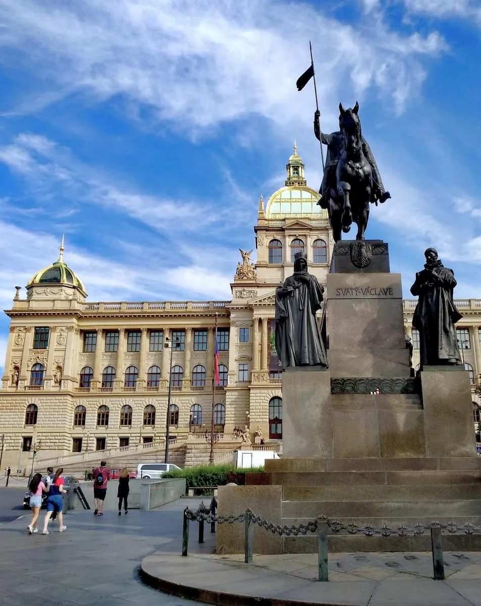The statue of St Wenceslas in front of Prague’s National Museum.