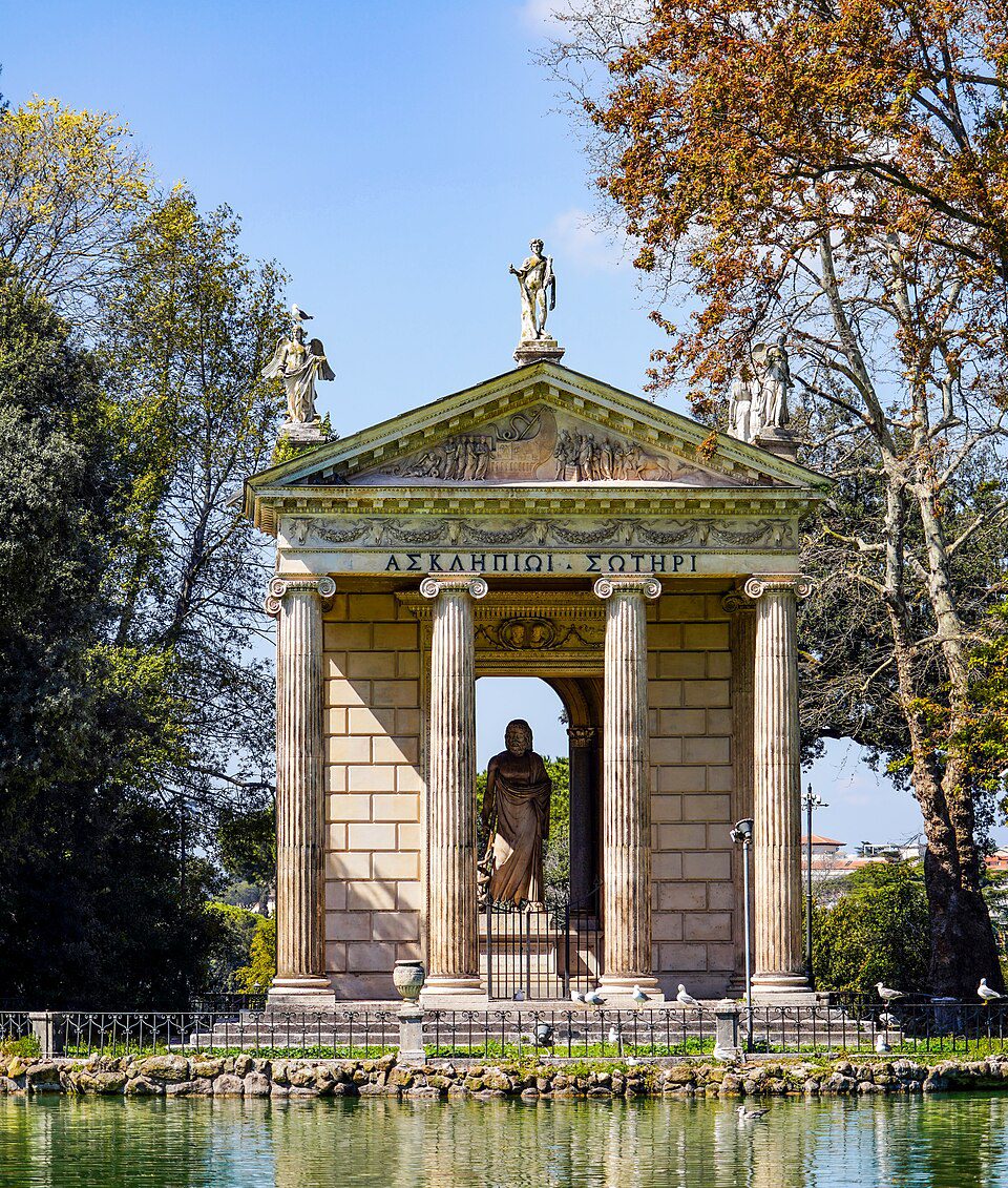 The Temple of Asclepius beside the lake in Villa Borghese.