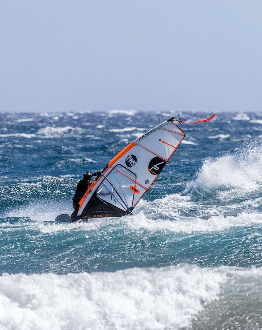 A windsurfer on the water off El Médano.