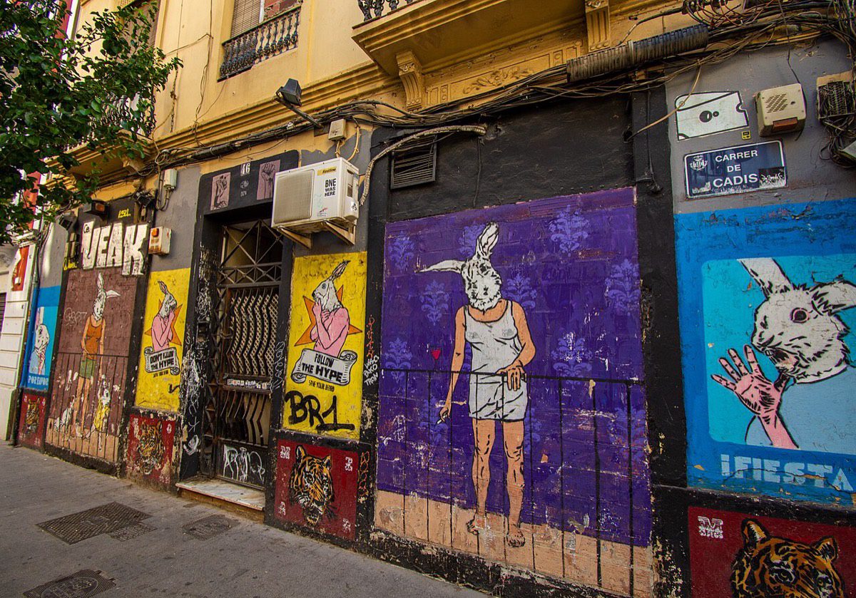 Street art on Carrer de Cadis in Valencia's Ruzafa, or Russafa, district